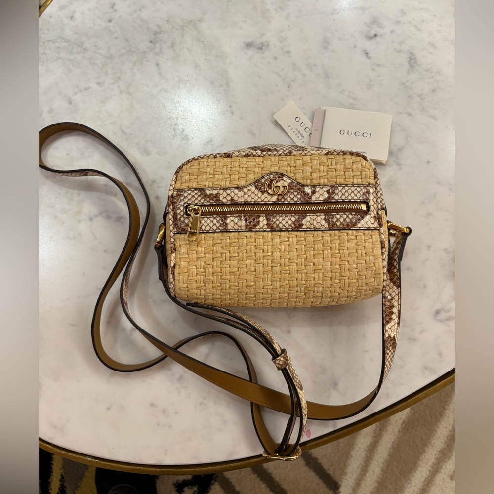 Gucci Ophidia Crossbody Bag White/Sand Woven Raffia & Snakeskin - Picture 4 of 10